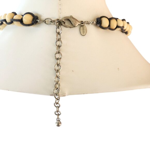 Chico's Boho Beaded Necklace Tassel Pendant Ethnic Wood Acrylic Cream Blue Green - Picture 10 of 11